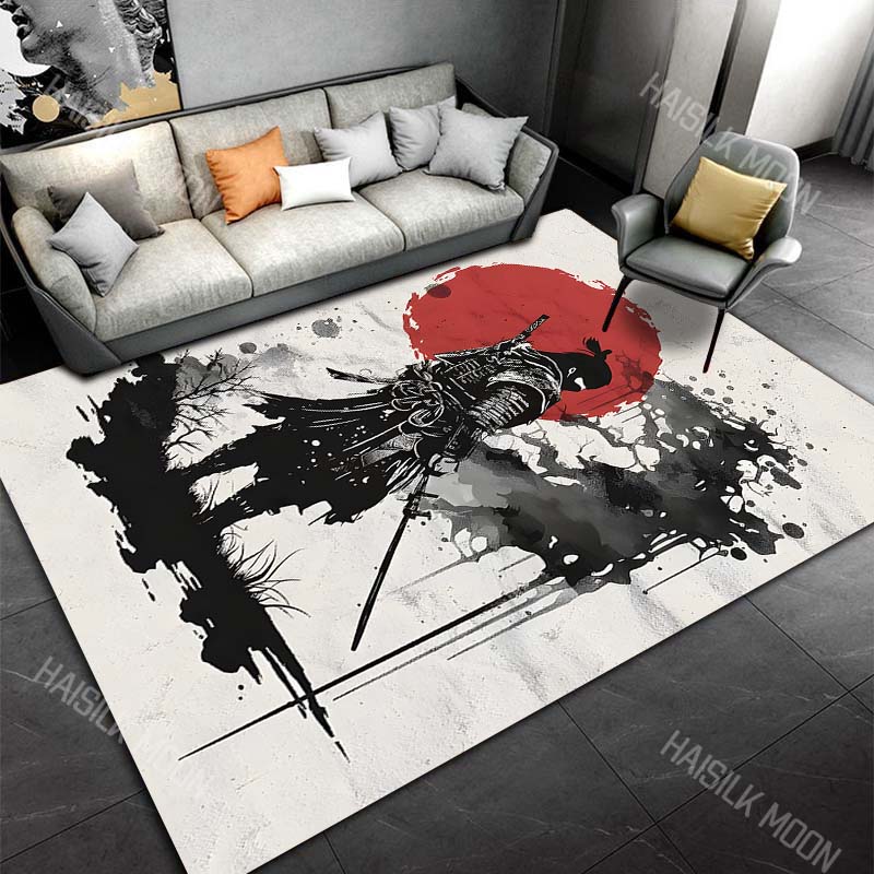 사무라이와 붉은 태양 수묵화 프린트 카펫 러그 거실 침 - Commercial Printing Ink 리뷰 및 가격