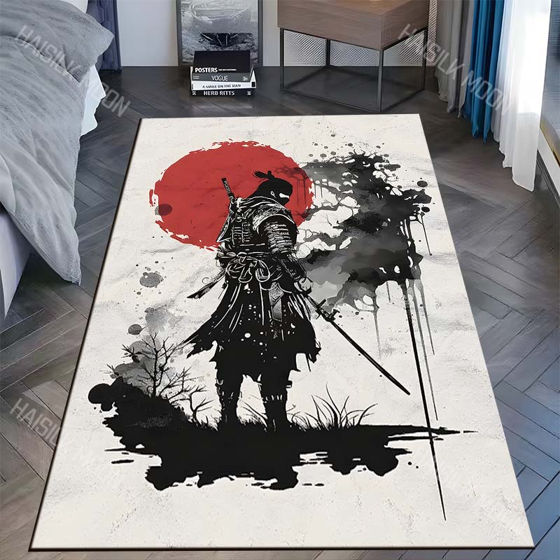 사무라이와 붉은 태양 수묵화 프린트 카펫 러그 거실 침 - Commercial Printing Ink 리뷰 및 가격