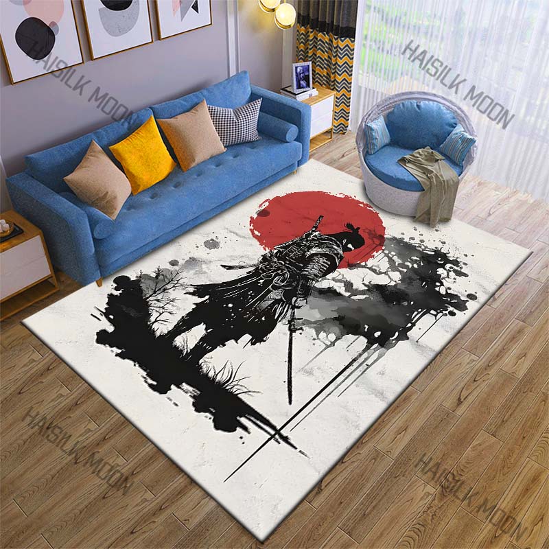사무라이와 붉은 태양 수묵화 프린트 카펫 러그 거실 침 - Commercial Printing Ink 리뷰 및 가격